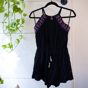Black Embroidered Keyhole Back Romper